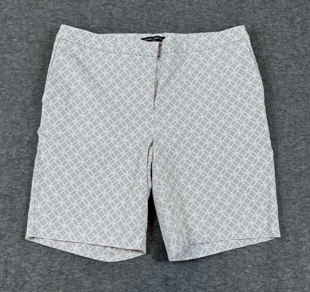Mario Serrani Shorts Womens 12 Gray White Geometric Bermuda Dress Tailored Italy
